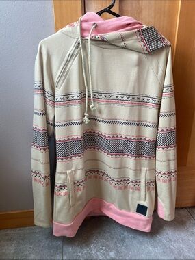 C Beige & Pink Patterned Crewneck Hoodie Sweater